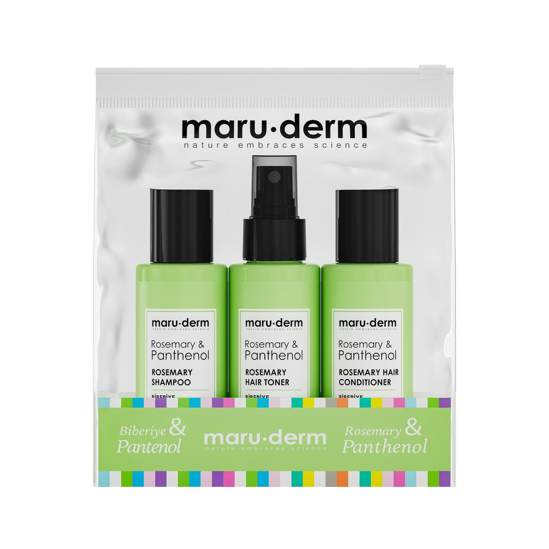 maru.derm Rosemary Panthenol .Shampoo.conditioner.Toner Travel Kit - 100x100x100ml | مارو.ديرم مجموعة من 4 قطع للعناية بالشعر - 100.100.100 مل