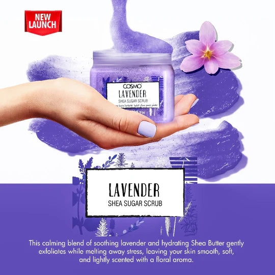 COSMO Lavender shea sugar scrub - 450g | كوزمو مقشر الجسم بالسكر و الشيا و اللافندر - 450 غرام