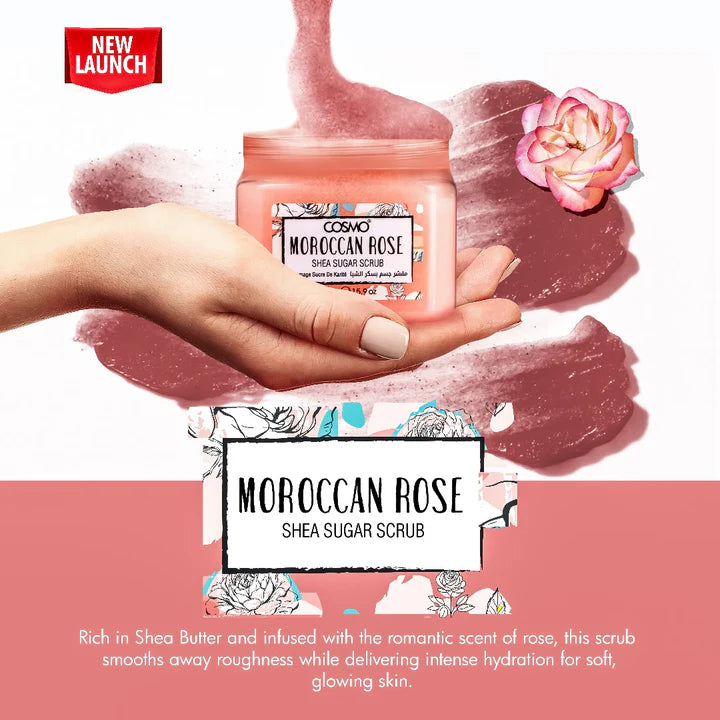 Cosmo Moroccan rose shea sugar scrub - 450g | كوزمو مقشر الجسم بالسكر و الشيا و رائحة الورد المغربي - 450 غرام