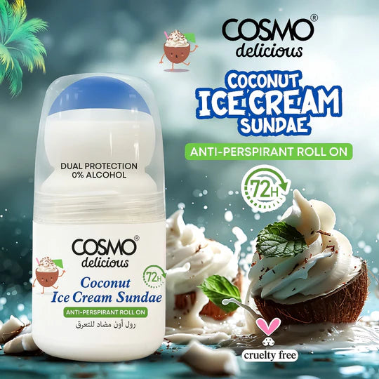 COSMO Coconut Ice Cream Sundae Anti- Perspirant Roll On 72H - 50ml | كوزمو مزيل تعرق رول برائحة جوز الهند - 50 مل