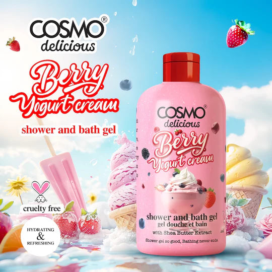 COSMO Berry Yogurt Cream Shower And Bath Gel - 500ml | كوزمو جل الاستحمام برائحة التوت والزبادي - 500 مل