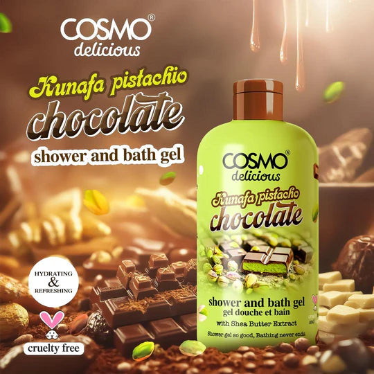 COSMO Kunafa Pistachio Chocolate Shower And Bath Gel - 500ml | كوزمو جل الاستحمام بالكنافة والبستاشيو والشوكولا - 500 مل
