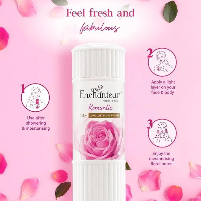 Enchanteur Perfumed Talc Romantic - 250g | بودرة معطرة من إنشانتور برائحة رومانسية – 250 غرام