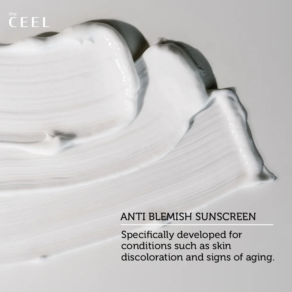 the CEEL Anti Blemish Sunscreen Spf50+ Broad Spectrum -50ml | ذا سيل واقي شمسي يمنع التصبغات - 50 مل