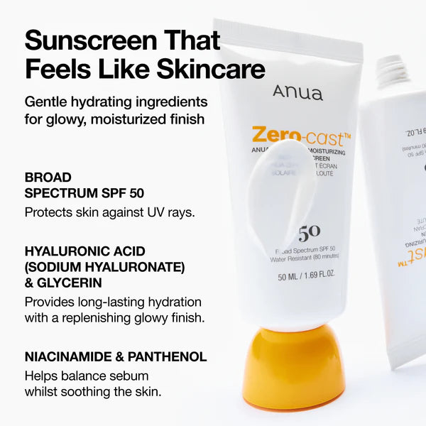 Anua - Zero-Cast Moisturizing Finish Sunscreen - 50ml | انوا واقي شمسي مرطب - 50 مل