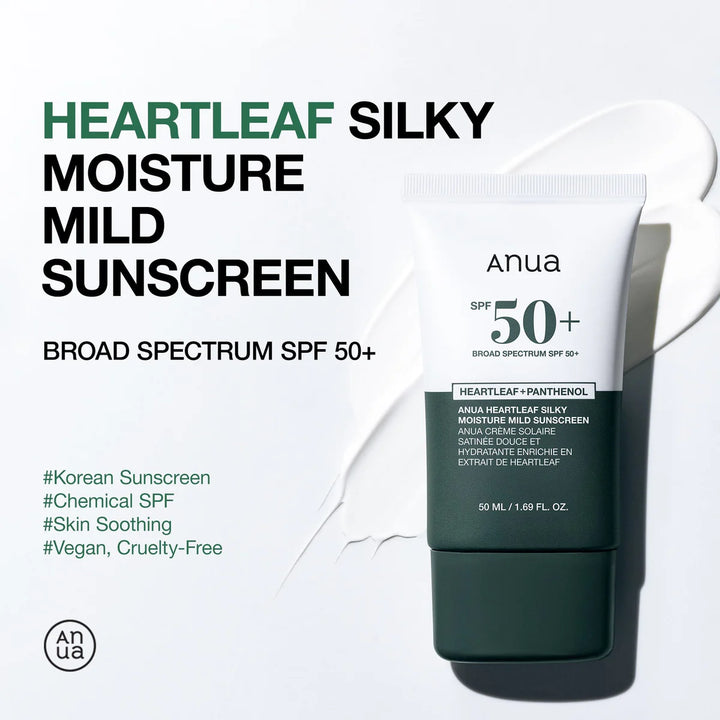 anua Heartleaf Silky Moisture Sun Cream SPF50+ - 50ml | كريم واقٍ من الشمس الهارتليف للترطيب الحريري SPF50+ من أنوا - 50 مل