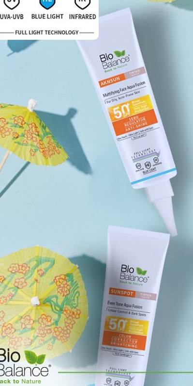 Bio Balance Aknsun Medium Tinted Mattifying Aqua Fusion SPF 50 Dry Touch - 40ml |بايو بالانس  واقي شمسي للبشرة الدهنية بعامل حماية 50 مع لون - 40 مل