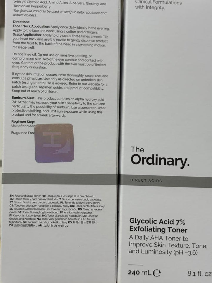 The Ordinary Glycolic Acid 7% Exfolating Toner - 240ml | ذا اورديناري تونر الجليكوليك اسيد - 240 مل