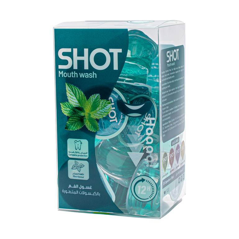 SHOT Mouth Wash Mint - 20capsules x 15ml | شوت غسول فم بطعم النعنع - 20 كبسولة x 15 مل