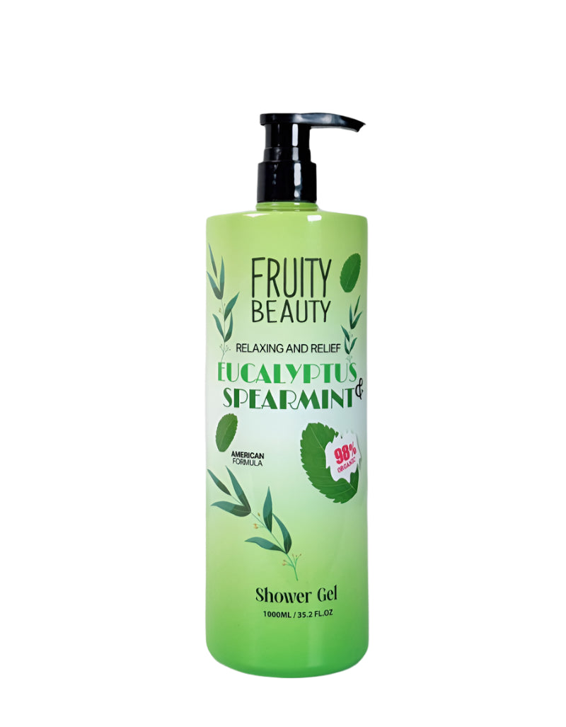 FRUITY BEAUTY Relaxing And Relief Eucalyptus & Spearmint Shower Gel - 1000ml | فروتي بيوتي جل استحمام مهدئ و مريح بالخيار و الاوكالبتوس - 1000 مل