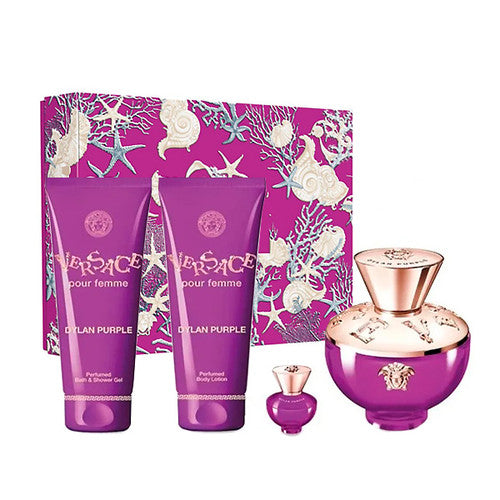 Versace Dylan Purple Set (EDP 100ml + EDP 5ml + BL 100ml + SG 100ml) | فيرساتشي سيت ديلان بيربل او ديو بارفان للنساء - 100 مل + 5 مل + 100 مل + 100 مل