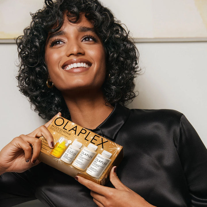 olaplex In Good Repair Bonding Oil + Hair Perfector + Shampoo + Conditioner  - 30x50x100x100ml | اولابليكس مجموعة لترميم الشعر تحتوي بلسم + شامبو + قناع + زيت - 30 x 50 x 100 x 100 مل
