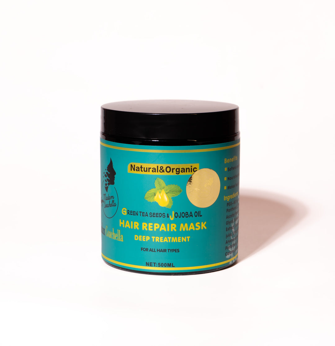 Madam Coachella Green Tea Seeds & Jojoba Oilhair Repair Mask Deep Treatment for All Hair Types - 500ml | مدام كوتشيلا  ماسك الشعر ببذور الشاي الاخضر و الجوجوبا - 500 مل