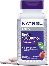 Natrol Beauty Biotin Fast Dissolve Strawberry 10 000 mcg - 60 Tablets | أقراص بايوتين سريعة الذوبان 10000 مكغ - 60 قرص