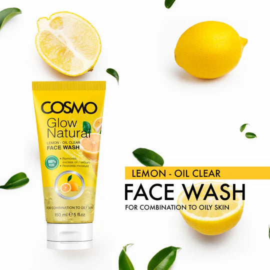 COSMO GLOW NATURAL - LEMON OIL CLEAR FACE WASH - 150ml | كوزمو غسول التخلص من الزيوت بالليمون - 150 مل