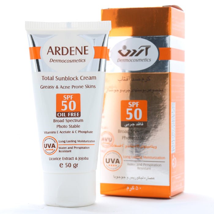 Ardene Total Sunblock Cream Greasy & Acne Prone Skins -  50g  | اردن كريم واقي الشمس للبشرة الدهنية والمعرضة لحب الشباب - 50 غرام