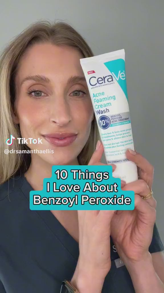 Cerave Acne Foaming Cream Wash Cleanser 10% Benzoyl Peroxide - 150ml | سيرافي غسول كريمي رغوي لحب الشباب 10% بنزويل بيروكسايد - 150 مل