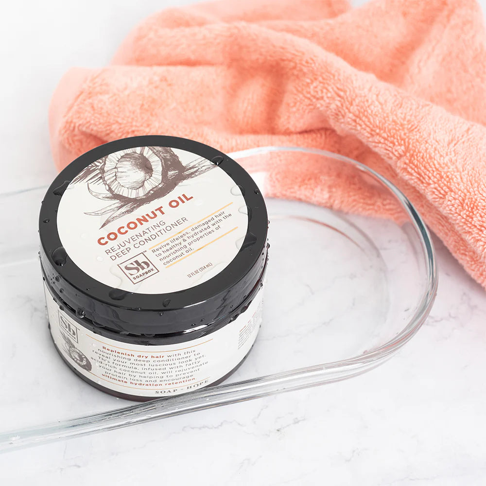 Soapbox Deep Conditioner, Hydrating & Rejuvenating Coconut Oil Treatment for Natural - 354 ml |سوب بوكس بلسم عميق بزيت جوز الهند للترطيب والتجديد للشعر الطبيعي – 354 مل