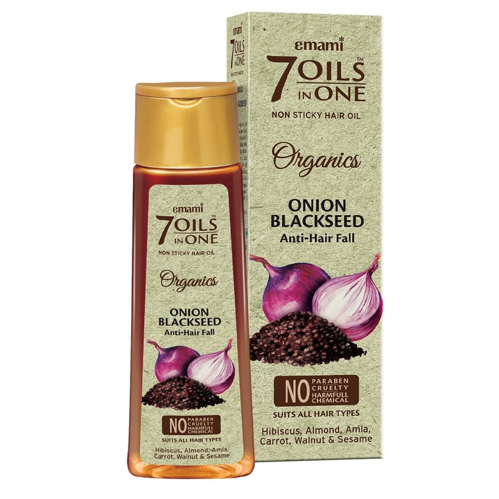 Emami 7 Oils In One Organics Onion Blackseed Hair Oil - 200ml  | امامي7 زيوت في زيت واحد من زيت الشعر بالبذور السوداء والبصل العضوي - 200 مل